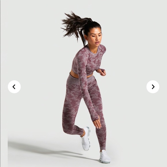 NEW! GYMSHARK Camo Seamless Long Sleeve Crop Top - XS Gym Shark - Picture 4 of 8